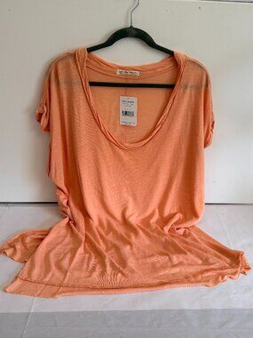 Free People Under the Sun Linen Relax Fit Oversize Shirt Peach Size Med NWT $58